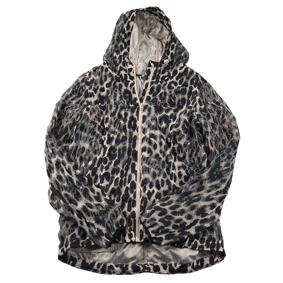 Lorna Jane Leopard Windbreaker Womens M Hooded Zip Up Lightweight Athleisure - Picture 1 of 13